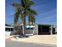 Charming white home featuring a palm tree, turquoise trim, and a spacious covered carport at 4802 Brae Burn Ave, Sarasota, FL 34234