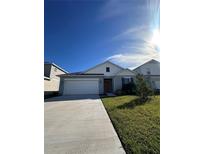 Single-story home with gray siding, white accents, and a two-car garage at 13023 Bluff Oak Way, Parrish, FL 34219