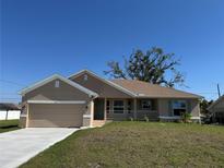 Charming single-story home with neutral stucco, attached garage, and well-manicured front lawn at 855 Cumberland Rd, Venice, FL 34293