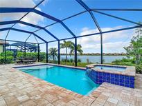 Enclosed heated pool and spa with lake views at 177 Vinadio Blvd, Nokomis, FL 34275