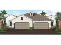 Two-car garage, attractive two-story home with brown roof and landscaping at 109 Corserra Dr, Nokomis, FL 34275