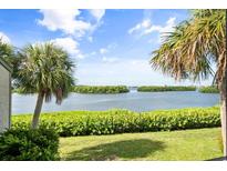 Scenic water view featuring lush landscaping, palm trees, and an expansive blue sky at 1520 Pelican Point Dr # 251, Sarasota, FL 34231