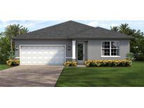 One-story home with gray exterior, white garage door, and landscaping at 1687 Sunset Preserve Way, Port Charlotte, FL 33953