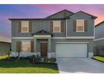 Two-story house with gray siding, brown accents, and a two-car garage at 12110 Smoky Emerald Ter, Parrish, FL 34219