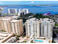 Aerial view of upscale highrise condos near the water at 800 N Tamiami Trl # 1603, Sarasota, FL 34236