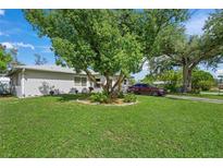 House with a large tree in the front yard and a car parked in the driveway at 4457 Brooksdale Dr, Sarasota, FL 34232