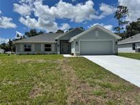 Charming one-story home with a well-manicured lawn, attached garage, and lovely neutral-tone paint at 5605 Gaffney Avenue, North Port, FL 34291