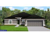 Charming single-story home showcasing a well-manicured lawn, stylish garage door, and a welcoming entryway at 5085 Raven St, North Port, FL 34286
