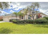 Charming single-story home featuring a well-manicured lawn, lush landscaping, and a two-car garage in a lovely neighborhood at 2603 River Woods Dr, Parrish, FL 34219