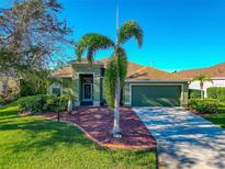 Green house with palm tree, driveway, and landscaped lawn at 10550 Old Grove Cir, Bradenton, FL 34212
