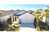 Single-story home with a two-car garage and landscaped front yard at 15213 Shady Palms Ln, Nokomis, FL 34275