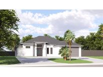 Single-story home with gray roof, attached garage, and landscaping at 12198 Terkelsen Ave, Port Charlotte, FL 33981