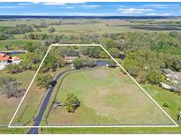 Wide aerial view of the extensive property, with a long driveway and abundant trees at 12001 Backwater Rd, Sarasota, FL 34240