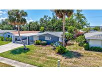 Charming single-story home featuring a carport, well-maintained lawn, and tropical landscaping with palm trees and shrubs at 2321 Terry Ln, Sarasota, FL 34231