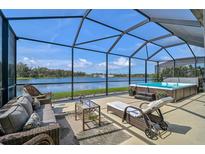 Screened in lanai with outdoor seating and jacuzzi overlooking tranquil water view at 3945 Mossy Limb Ct, Palmetto, FL 34221