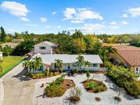 Beautiful home with metal roof, well-manicured landscaping, circular driveway, and mature palm trees at 503 Park Dr, Bradenton, FL 34209