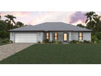Charming single-story home featuring a 2-car garage, well-manicured lawn, and neatly trimmed landscaping at 15110 Keene Ave, Port Charlotte, FL 33953