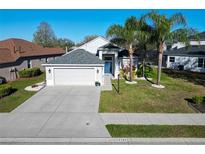 Charming single-story home featuring a well-manicured lawn, two-car garage, and inviting front entrance at 14150 Cattle Egret Pl, Lakewood Ranch, FL 34202