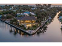Breathtaking aerial view of waterfront property with lush greenery, a private boat dock, and tranquil waters at 242 Oak Ave, Anna Maria, FL 34216