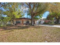 Quaint single-story home featuring a covered entrance, complemented by mature trees in a well-maintained yard at 124 E 119Th Ave, Tampa, FL 33612