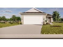 Charming home featuring a gray exterior, a wide garage door, a well-maintained lawn, and a concrete driveway at 13030 Bayberry Way, Parrish, FL 34219