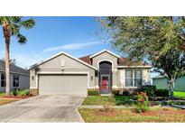 Charming single-story home featuring a two-car garage and well-maintained landscaping at 718 Tanana Fall Dr, Ruskin, FL 33570