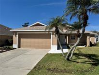 Charming single-story home featuring an attached two-car garage and mature palm trees at 4636 72Nd E Ct, Bradenton, FL 34203