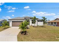Beautiful single-story home featuring a well-manicured lawn, a two-car garage, and mature palm trees at 2523 Dixon Ter, Port Charlotte, FL 33981