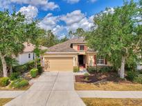 Charming one-story home featuring a well-maintained lawn, mature trees, and a two-car garage at 6310 Golden Eye Gln, Lakewood Ranch, FL 34202