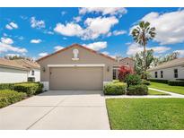 Charming single-story home with a well-manicured lawn, two car garage, and beautiful landscaping at 9818 Portside Ter, Bradenton, FL 34212