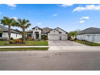 Beautiful single-Gathering home with lush landscaping and a three-car garage at 12715 Wheatgrass Ct, Parrish, FL 34219