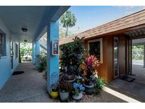 Tranquil courtyard with lush plants and shaded walkway at 4307 Gulf Dr # 109, Holmes Beach, FL 34217