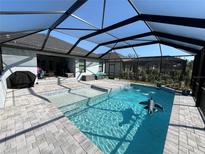 Screened in pool with light blue water and a relaxing lounge area, perfect for enjoying sunny days at 4509 95Th E Ter, Parrish, FL 34219