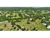 Expansive aerial view of property lines, mature trees, and lush greenery surrounding this beautiful countryside home at 6540 Prairie Junction Trl, Sarasota, FL 34241