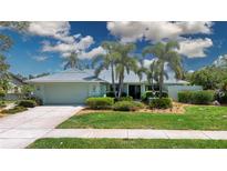 Charming single-story home with lush landscaping, palm trees, and a two-car garage at 3667 Country Place Blvd, Sarasota, FL 34233