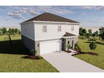 New construction two-story home showing garage, neutral colors, sidewalk, and landscaping at 4610 Hawthorn Avenue, Parrish, FL 34219