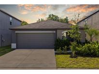 Charming one-story home with a two-car garage and well-maintained landscaping at 5554 Blue Azure Dr, Wimauma, FL 33598
