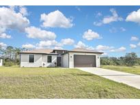 Charming single-story home with a well-manicured lawn and a two-car garage at 3836 Wenona Dr, North Port, FL 34288