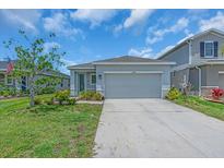 Charming single-story home featuring a well-maintained lawn and a two-car garage at 10616 High Noon Trl, Parrish, FL 34219