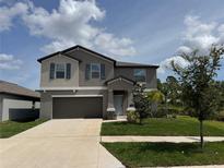 Charming two-story home featuring a two-car garage and well-manicured lawn at 5430 Amaryllis Garden St, Apollo Beach, FL 33572
