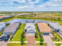 Aerial view of charming single-Gathering homes with beautiful landscaping and lake views in a desirable community at 6252 Winding Pine Dr, Nokomis, FL 34275
