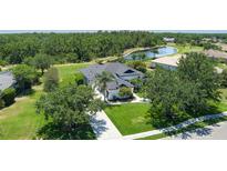 An aerial view of home featuring mature trees, private lake and lush landscaping at 3806 155Th E Ave, Parrish, FL 34219