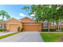 Charming single-story home with a well-manicured lawn and a two-car garage under a sunny blue sky at 11455 52Nd E Ct, Parrish, FL 34219