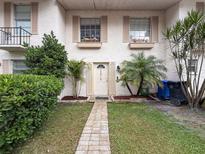 Charming front entrance with a welcoming walkway and well-maintained landscaping and decorative shutters at 11717 Wesson E Cir, Tampa, FL 33618