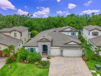 Stunning home with a three-car garage, paved driveway, and beautifully landscaped front yard at 8916 Isabella Cir, Parrish, FL 34219