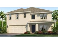 Charming two-story home featuring a white exterior, attached two-car garage, and well-manicured landscaping at 10833 Gentle Current Way, Parrish, FL 34219