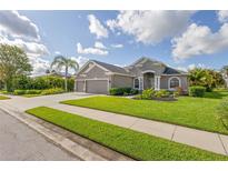 Charming single-story home featuring a lush lawn, a two-car garage, and a well-manicured garden at 11410 57Th E St, Parrish, FL 34219