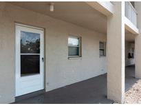 Exterior entrance featuring a secure white door and neutral colored walls with window accents at 3072 Lake Bayshore Dr # 119, Bradenton, FL 34205
