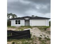 Single-story home featuring a two-car garage, a neutral color scheme, and a simple yet elegant facade at 3542 Eldron Ave, North Port, FL 34286