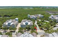 Aerial view of charming two-story homes surrounded by lush greenery and waterways, in a beautiful community at 315 Sapphire Lake Dr # 101, Bradenton, FL 34209